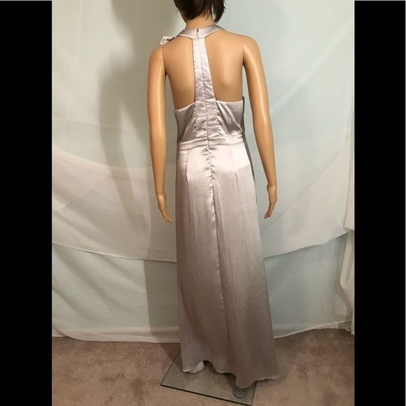 Sexy and Flowy Silver T-Back Maxi Dress Size Large - Picture 9 of 10